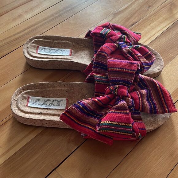 Sugar striped bow cork sole slip on slide sandals. New. Size 7. - Picture 6 of 9
